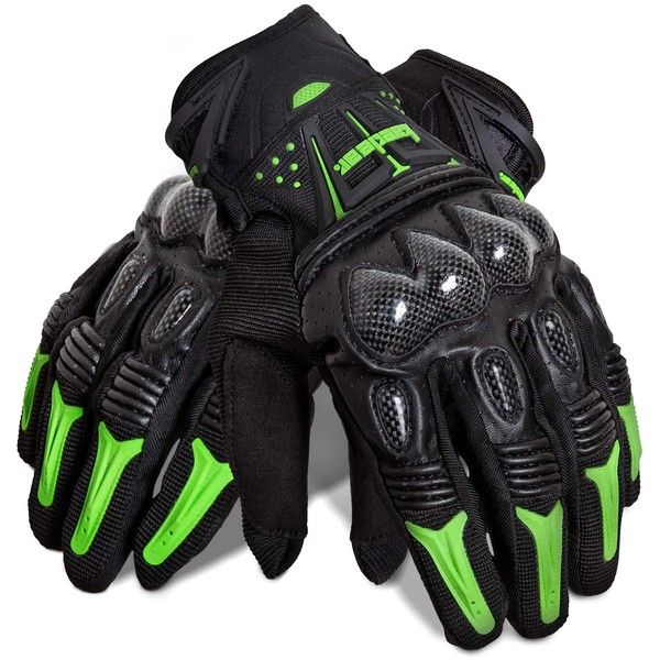 Kaedear KDR-GL1-GR-M Men’s Motorcycle Gloves, Smartphone and Touchscreen Compatible, Punched