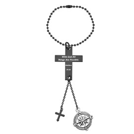 SEIRAA Car Cross Hanging Ornament Drive Safe Prayer Car Hanging Ornament Christian with God All Thing are Possible Car Charm (Black with god car Charm)