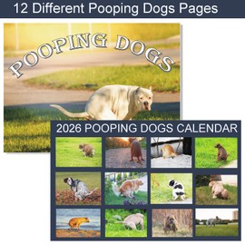 QUJIFETU 2026 Pooping Dogs Calendar Funny Dog Calendar Monthly Wall Calender 12 Month for Home Office Funny Swear Gag White Elephant Gift