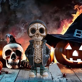 Skeleton Statue Small,Skeleton Figurines Crafts Ornament | Gothic Resin Cute Memorial Skull Figurine for Collection Display