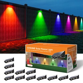 12 Pack Color Changing Solar Powered Fence Lights Outdoor Decorative LED Waterproof Wall Lamps for Outside Deck, Railing, House, Patio, Backyard, Pool Cage, Easy Installation & All Night Lasting