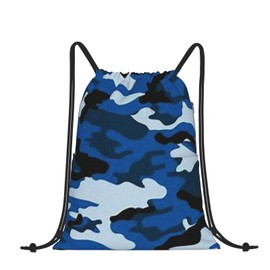 Richugui Drawstring Backpack Blue Camo Print Waterproof Fitness Drawstring Bag,Men Women Sports Backpack Yoga Bag,With Zipper