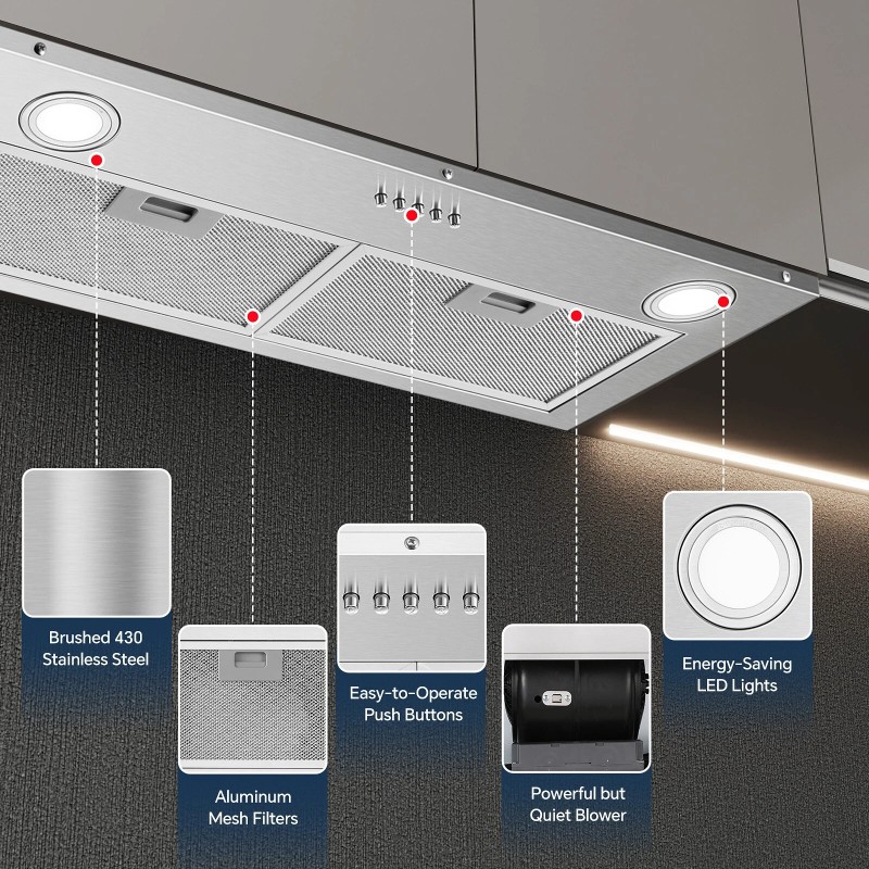 Zomagas 30 inch Built-in/Insert Range Hood 450CFM Kitchen Ducted/Ductless Vent