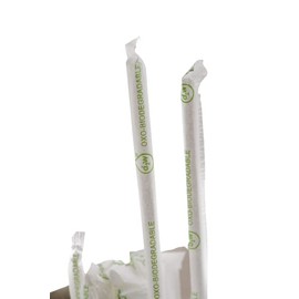 EcoQuality Oxo-Biodegradable Clear Disposable Drinking Straws 7.75 inch Compostable Jumbo Drinking Straw Individually Wrapped - Soda, Milkshake, Smoothie, Plastic Alternative, Eco-Friendly (4 BOXES)