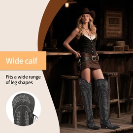 Krypthixor Black Thigh High Cowboy Boots With Lace Up Over The Knee Cowgirl Boot For Women Embroidered Western Boot With Side Zipper Comfortable Wide Calf Tall Boots Size 9.5