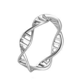 INRENG Women's Stainless Steel DNA Ring Chemistry Science Molecule Twist Rope Helix Band Silver Size 5