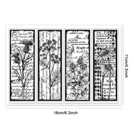 GLOBLELAND Vintage Flower Bookmark Clear Stamps 1.4x4 inch Retro Daisy Thistle Silicone Stamp Seal for DIY Scrapbooking and Card Making Paper Craft Decor