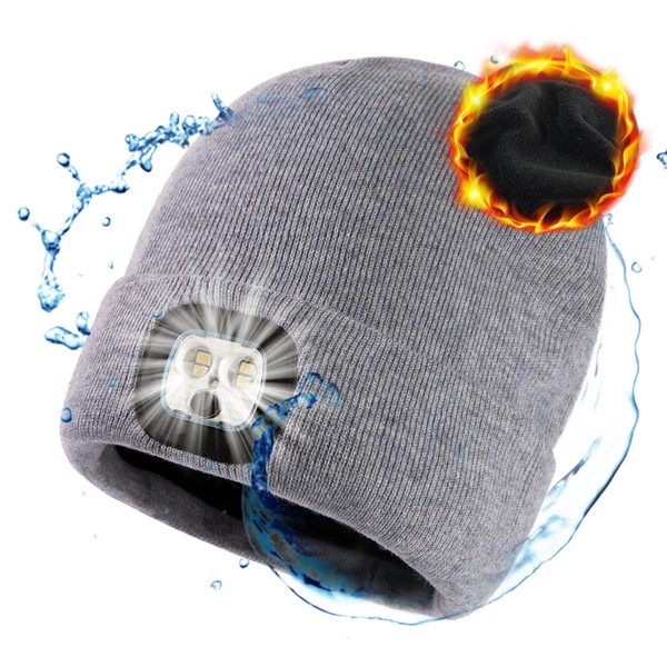 TOP-EX Winter Wool LED Beanies Hats with Light Torch Rechargeable