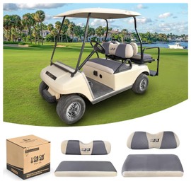 10L0L Golf Cart Front Rear Seat Cover Set for 4 Passenger EZGO TXT RXV Bench Seat Covers Kit Cool Breathable Washable Polyester Mesh Cloth Gray Black Beige Red (S+XS)