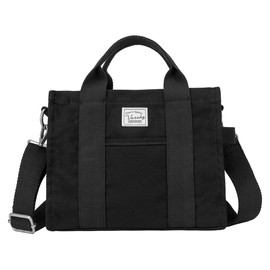 VASCHY Small Tote Bags for Women, Canvas Mini Crossbody Shoulder Bag with Zipper Casual Ladies Handbags Purse for Work/Travel/Shopping,Black