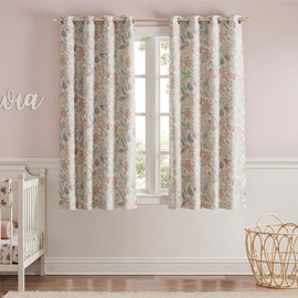 jinchan Nursery Curtains 95% Blackout Pink Floral Curtains for Girls Room, 63 Inch Length Farmhouse Drapes for Bedroom Living Room Darkening Window Treatment Grommet Top Set of 2 Panels