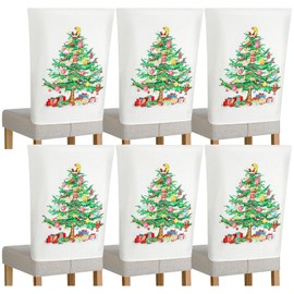 HunnmingRe 6 Pcs Christmas Chair Covers Christmas Tree Collection Stretch Washable Chair Protector Xmas Chair Covers Back Seat Slipcover Decoration for Home Dining Kitchen Room Holiday Party