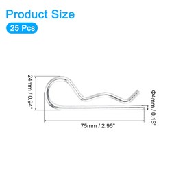 sourcing map 25Pcs 4mmx75mm Zinc-Plated Carbon Steel R Shaped Spring Cotter Pins, R Clips Cotter Pin Spring Fastener for Household Appliances, Sports Equipment, Car Mechanics Repair (White)