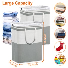 75L Laundry Basket 2-Pack, Freestanding＆Collapsible Clothes Hamper, Waterproof, Tall Design with Handles, Ideal for Dorm, Family and Storage Grey