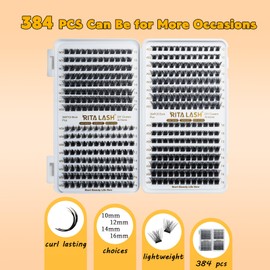 RITALASH RITALASH 384PCS 4 Style Cluster Lashes Book Individual Lashes Clusters Eyelash Extensions False Eyelashes DIY Wispy Fluffy Lash Extension Kit Natural Look (384pcs cluster lash only)