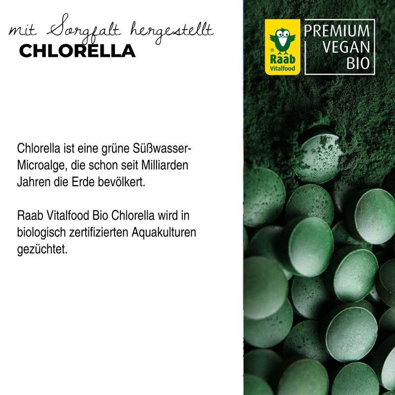 Raab Vitalfood Bio Chlorella-Tabletten aus reinen Micro-Algen, 200 Stück, vegan,