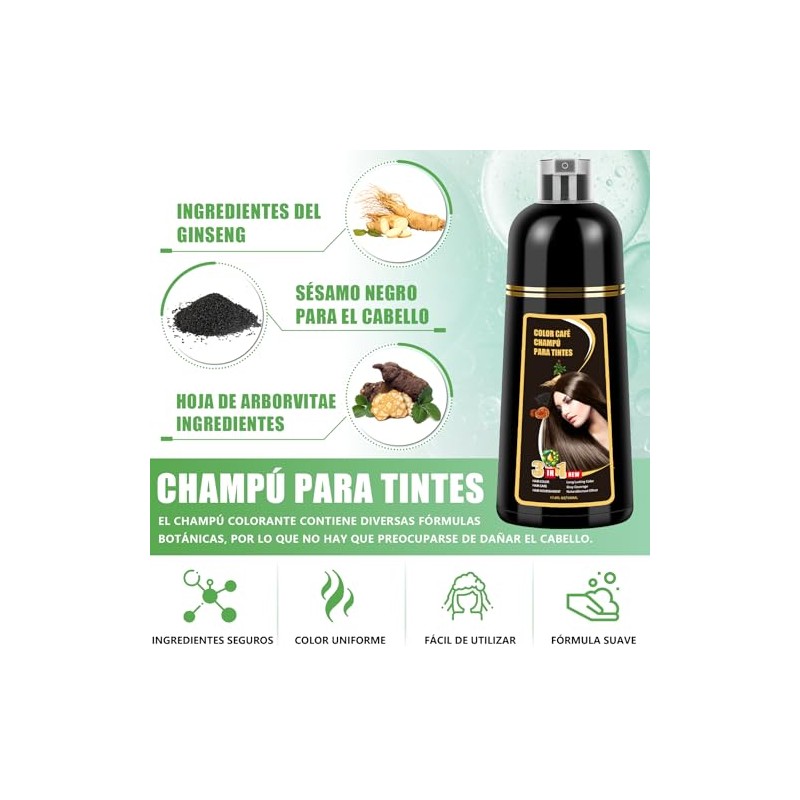 Shampoo para Canas, Hair Dye Shampoo 3 en 1 de