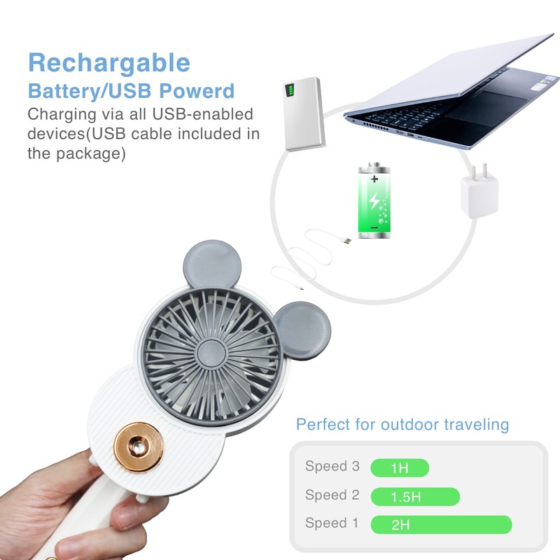 LACOVIA Cute Mouse Misting Mini Fan, Handheld Portable USB Rechargeable