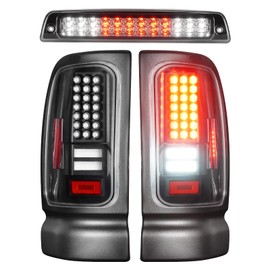 LED Tail Light + 3rd Brake Light Kit Fit for Ram 1500 1994-2001, for Ram 2500 3500 1994-2002, Taillights and High Mount Stop Light, 3 Pcs, Black Housing Clear Lens