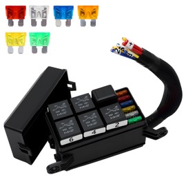 TOMSHIELE 12V Relay Fuse Box Block, Pre Wired Relay Box, with 6 (5 * 5Pin, 1 * 4Pin) Relay Slots and 12 Way ATC/ATO Blade Fuse Holder (6 Fuses + 6 Free Fuses), for Cars Truck Marine Boat Jeep