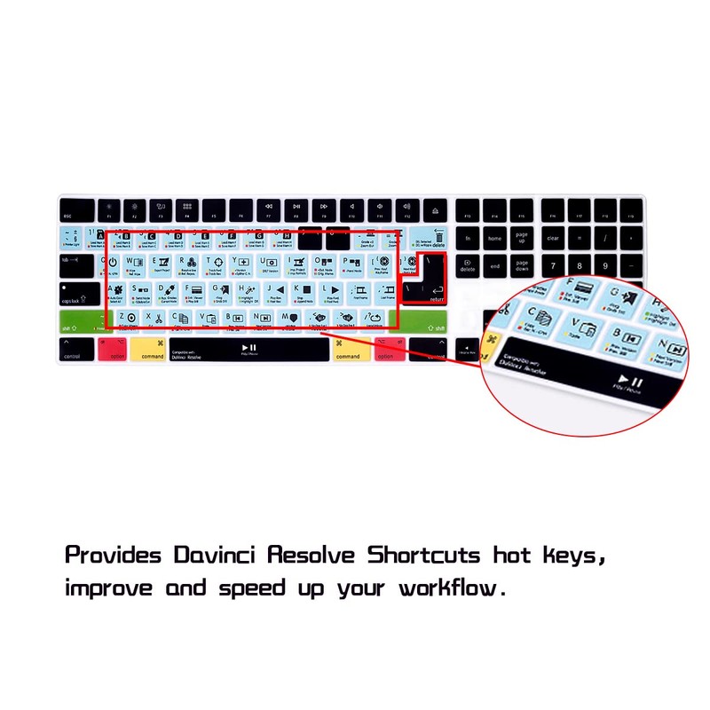 HRH Davinci Resolve Shortcut Hotkey Silicone Keyboard Cover Keypad Skin