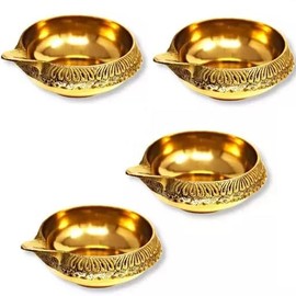 Divyakosh Kuber Brass Diya for Puja, Set of 2, Akhand Diya for Puja, with Cotton Wicks| Deepak for Pooja Diwali Gift Item - Candle Holders, Home Temple Decor, Temple Diya, Aarti Diya