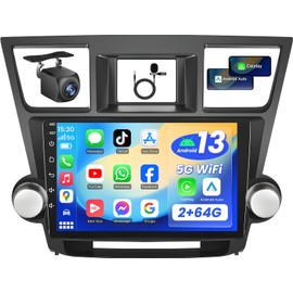 5GWiFi 64G Car Radio Stereo for Toyota Highlander 2008-2013: 10'' Touch Screen Android 13 Stereo with Wireless CarPlay&Android Auto GPS Navigation Bluetooth Backup Camera FM RDS Radio SWC