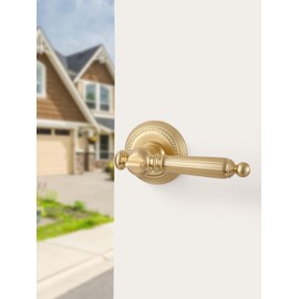 SORWDUERM 1 Pack Gold Door Lever with Lock and Key Entry Satin Brass Door Handle Door Lever Brushed Gold Bedroom and Bathroom Zinc Alloy