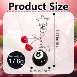 Nhemeylp 8 Ball Keychain Cherry Keychain Eight Ball Keychains for Women Cute Cherry Keychain Bag Charms for Handbags Purse Accessories with 8 Ball Design Creative Key Chain (Star)