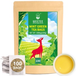 WEETEE Green Tea with Mint, Pack of 100 Mint Green Tea, Perfect Blend of Green Tea, Peppermint, Spearmint, Lemongrass, Low Caffeine Mint Medley Herbal Tea Bags