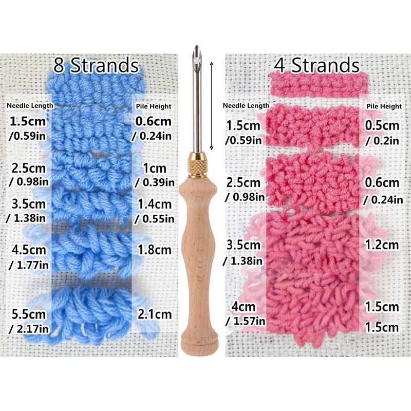 Punch Needle Tool Solid Wood Handle Adjustable 5mm 3.5mm 2.5mm