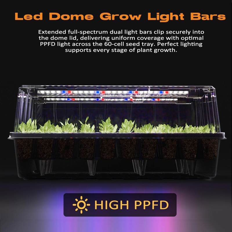 Patigrow 60-Cell Self-Watering Seed Starter Tray with Grow Light, Seed