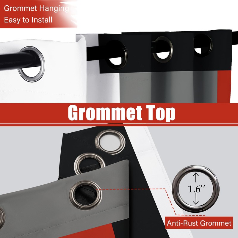 Tyrot Red Black Grey Blackout Curtains for Bedroom Living Room