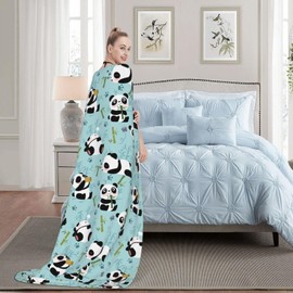 Pandas Throw Blanket Flannel Fleece Bed Blanket Plush Cozy Air Conditioning Blanket Plush Gift for Girls Boys Men Women Bedroom Sofa 80"x60"