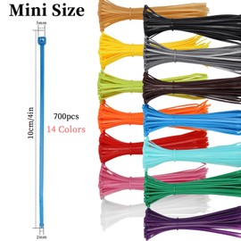700 Pieces Colored Zip Ties 4 Inch Multi-Purpose Self-Locking Nylon Cable Ties in 14 Different Colour, Assorted Cord Management Bands for Chicken Leg Home Office Garden Workshop