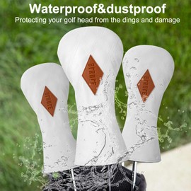 Golf Club Head Covers for Driver Cover, Fairway Wood Cove Hybrid Headcover, Birdie Premium Leather Golf Headcovers Set with Interchangeable No. Tags Fits Most of Golf Head Covers (3pcs(DR+FW+UT))