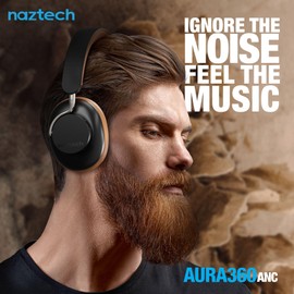 Naztech Aura 360 ANC Wireless Bluetooth Over-The-Ear Headphones with Adaptive Hybrid Active Noise Canceling, Titanium Drivers, Crystal Clear Hands-Free Calling, up to 30hrs of Battery Life (Vintage)