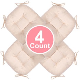 JAMPAYANG Chair Cushion, 4 Pack Chair Cushions for Dining Chairs, Chair Pads and Mat with Ties for Indoor Kitchen Seat and Desk (4 Count - 17 x 16 in, Beige)