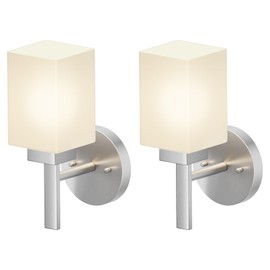 AONEON Bathroom Light Fixtures Brushed Nickel Vanity Light with White Frosted Glass Shade, Wall Lamps for Mirror Kitchen Bedroom Porch, 2 Pack T002BR-L1-P2