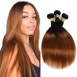 Brown Bundles Ombre Hair Bundles Wefts Real Hair Extension Real Hair 1B30 Straight Human Hair Bundles Hair Extensions Straight Hair Bundles Human Hair Bundles for Black Woman 22 24 26 Inches