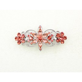Faship Gorgeous Coral Rhinestone Crystal Flora Hair Barrette Clip