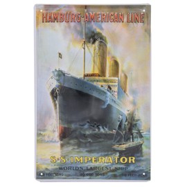 Maritime Retro Tin Sign, S. S. Emperor, Hamburg American Line - High-Quality Embossed Wall Decoration, Decorative Sign, 30 x 20 cm