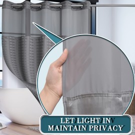 Conbo Mio Extra Long No Hook Shower Curtain with Snap in Liner Set, Hotel Luxury Grey Shower Curtains for Bathroom with See Through Top Window, Waterproof, Washable 71W x 84H