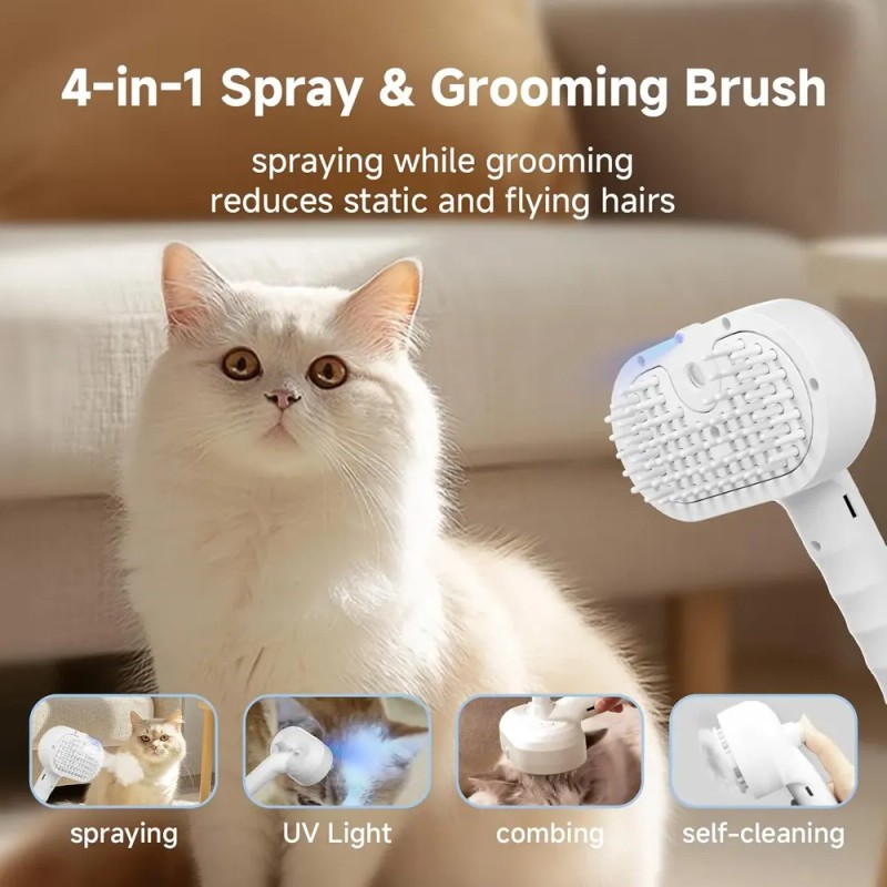 Cepillo De Vapor Para Gatos 4 En 1 Con Luz