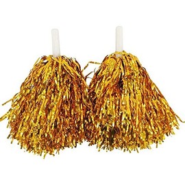 URBANWAZE Plastic Cheerleader Cheerleading Pom Poms Party Costume Accessory Set Ball Dance Fancy Dress Night Party Sports Cheer Training Circus Dance Baton Twirling Dancing Streamers (GOLD PAIR)