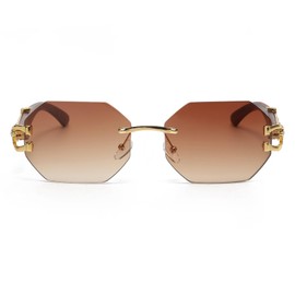 piscm Vintage Rimless Sunglasses for Women Men Retro Polygon Gold Metal Frameless Rectangle Y2K Square Sun Glasses(Gold/Gradient Brown)