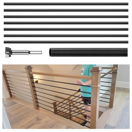 7 Pack 6 FT x 5/8 inch Outdoor T304 Stainless Steel Stair Balusters with 16mm Drill Bit, Rust and Weather Resistance, Matte Black Hollow Horizontal Bar Baluster for Stairs, Decks, Porches