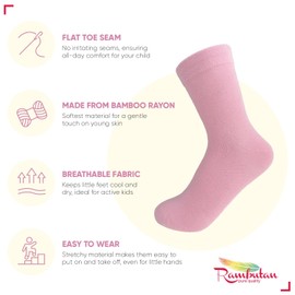 Rambutan Kids (3 Pack) Comfort Seam Plain Color Rayon derived from Bamboo School Socks (13-2, Pink)
