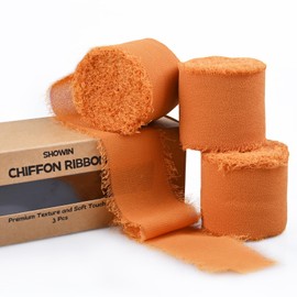 3 Rolls Orange Handmade Fringe Chiffon Ribbon 1.5" x 7Yd Yard Silk-Like Colorful Rustic Ribbon for Bouquets Wrapping Decor Wedding Tie Invitations Crafts
