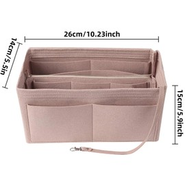 FonVan Handbag Organiser, Insert with Key Chain, Felt Bag Organiser for Women, Inner Pockets for Handbags with Removable Zip, Bag Key Ring for Women (Khaki-M), khaki